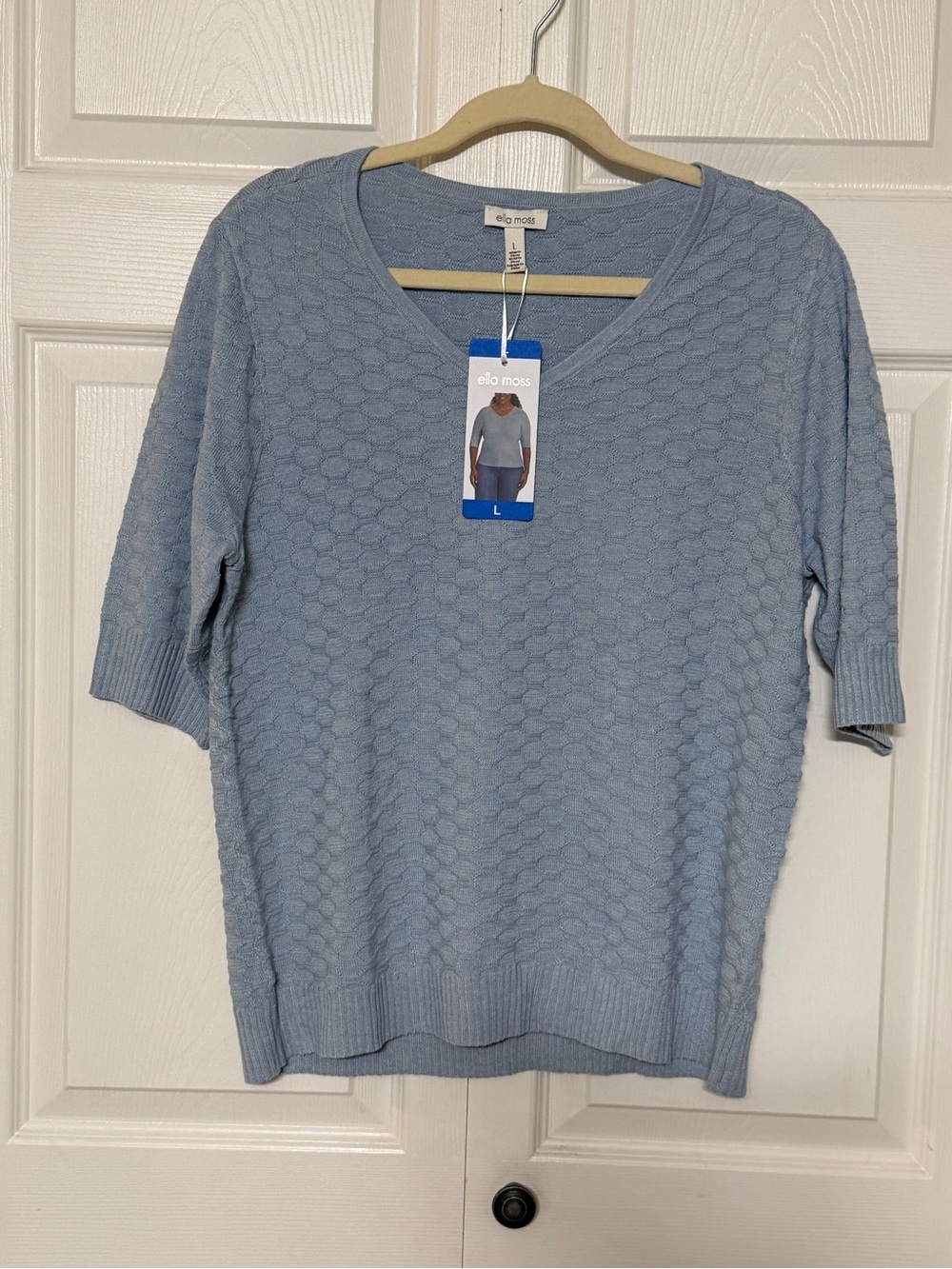 Ella Moss NWT short sleeve blue v neck sweater top size large